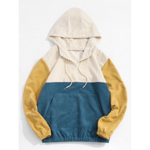 Quarter Zip Contrast Corduroy Hoodie