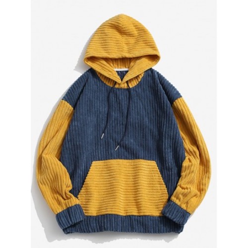 Two Tone Front Pocket Corduroy Hoodie