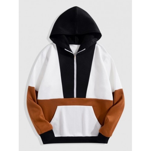 Colorblock Half Zip Fleece-lined Hoodie