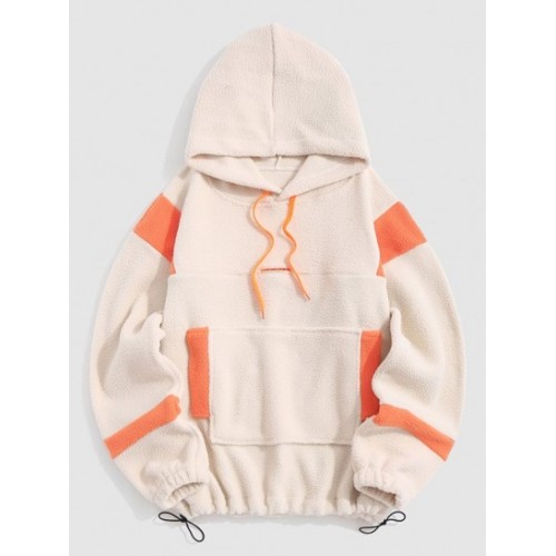 Oversized Kangaroo Pocket Colorblock Fle...