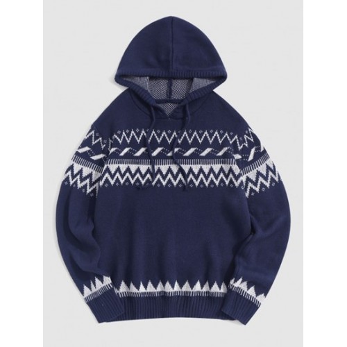 Hooded Tribal Jacquard Ethnic Aztec Prin...