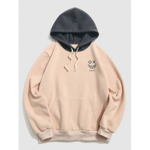 Streetwear Cartoon Face Print Colorblock...