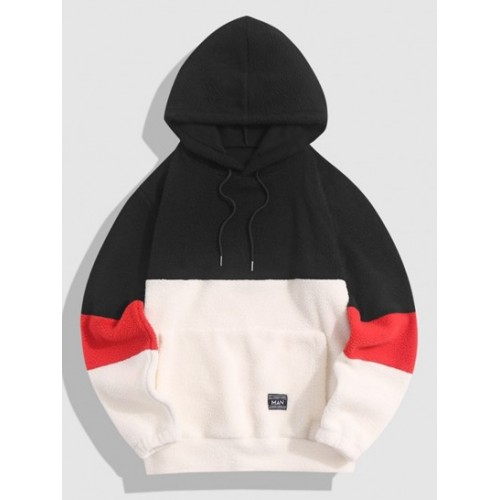 Streetwear Colorblock Patch Polar Faux F...