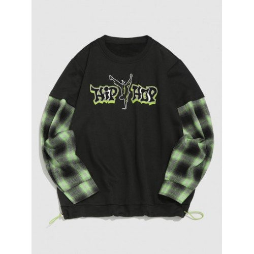 Streetwear Hip Hop Dance Print Plaid Swe...
