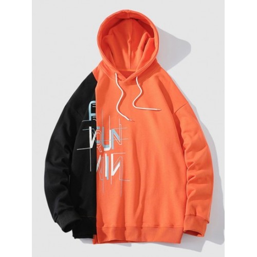 Colorblock Splicing Letter Print Hoodie