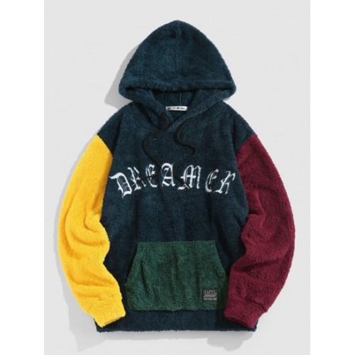 DREAMER Embroidered Color Block Fuzzy Ho...