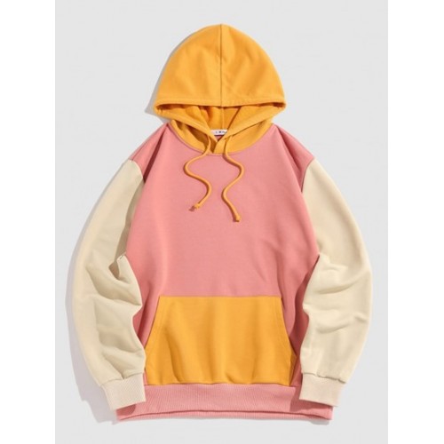 Streetwear Color Block Kangaroo Pocket H...