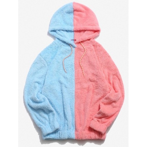 Two Tone Faux Fur Fluffy Hoodie