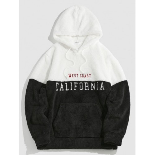 Letters Embroidered Two Tone Fluffy Hood...
