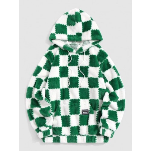 Checkered Pattern Fluffy Hoodie