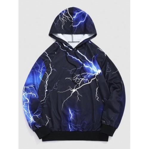 Allover Lightning Print Drawstring Streetwear Y2K Aesthetic Hoodie