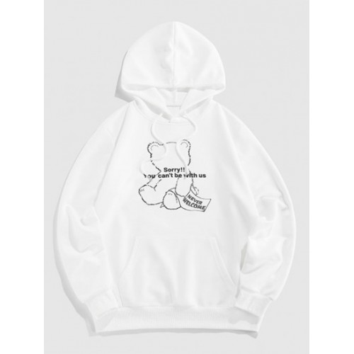 Streetwear Bear Graphic Pattern Pocket H...