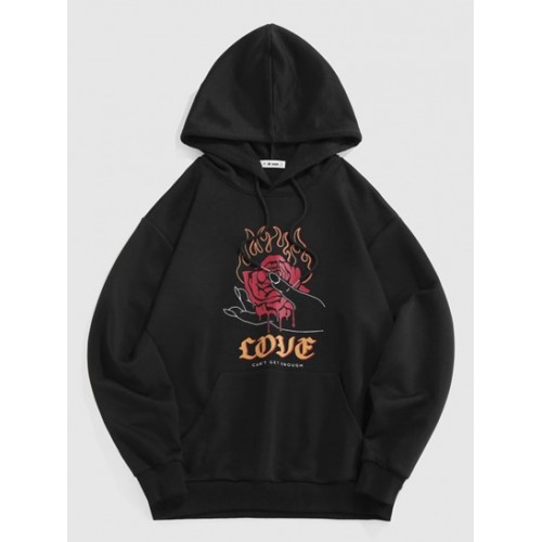 Streetwear Flower Rose Flame Hand Print ...