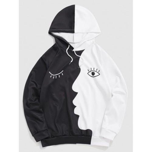 Face Eyes Print Two Tone Hoodie