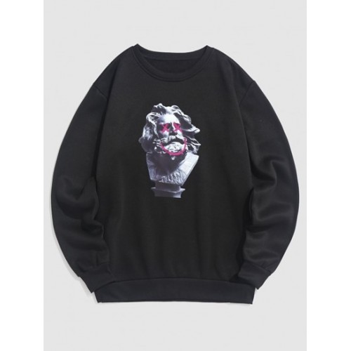 Funny Statue Print Fleece Vintage Y2K Ae...