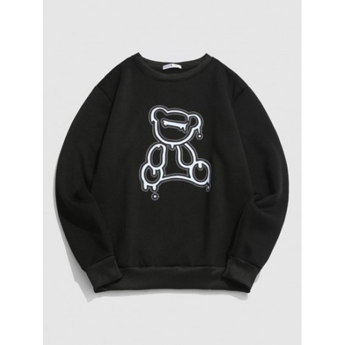 Cartoon Bear Print Fleece Sweatshirt