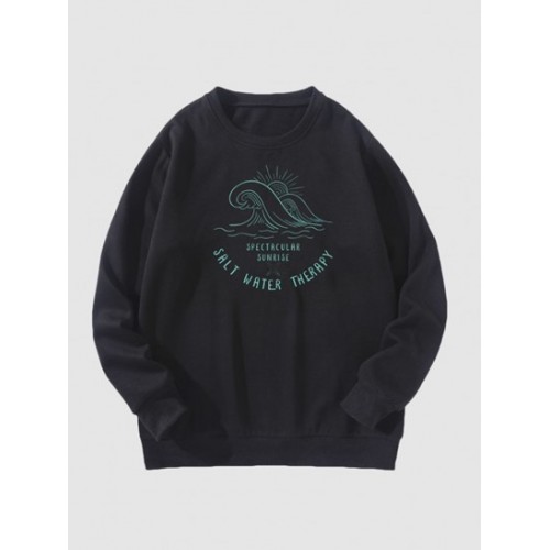 Wave Letters Print Graphic Fleece Sweats...