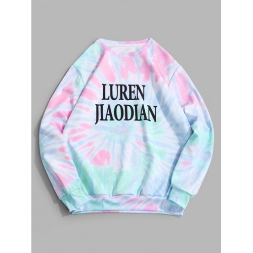Tie Dye Letter Print Pullover Sweatshirt