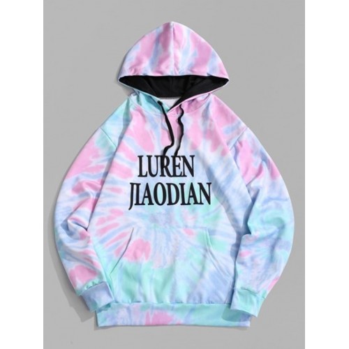 Kangaroo Pocket Tie Dye Letter Print Pul...