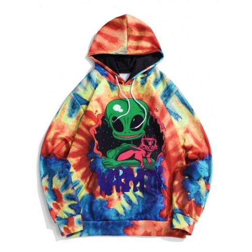 Tie Dye ET Cat Print Hoodie