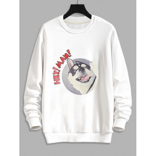 Cartoon Dog Print Rib-knit Trim Sweatshi...