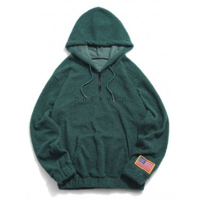 Quarter Zip Dreamer Embroidery American Flag Patch Fleece Teddy Hoodie