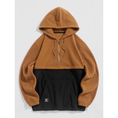 Two Tone Colorblock Half Zip Polar Fleece Hoodie
