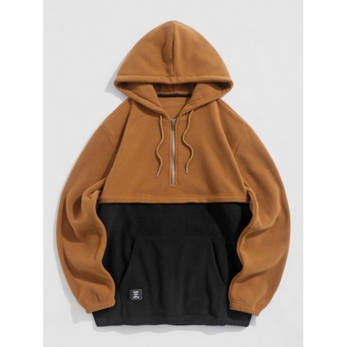 Two Tone Colorblock Half Zip Polar Fleece Hoodie