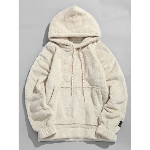 Solid Pouch Pocket Fleece Fluffy Hoodie