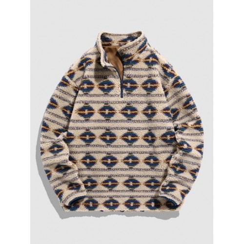 Fuzzy Faux Shearling Quarter Zip Ethnic ...