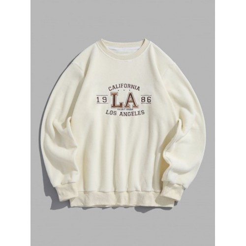 Letter Embroider Fuzzy Polar Fleece Swea...