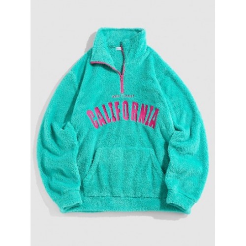 Letters Embroidered Fluffy Pullover Swea...