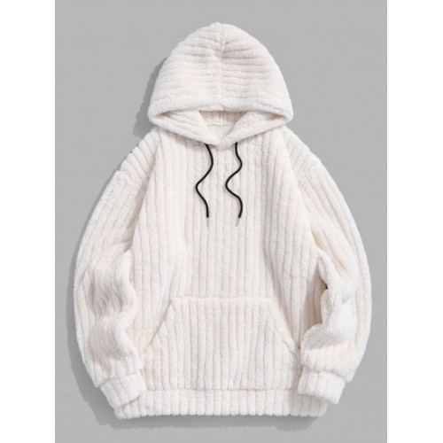 Kangaroo Pocket Striped Fluffy Hoodie