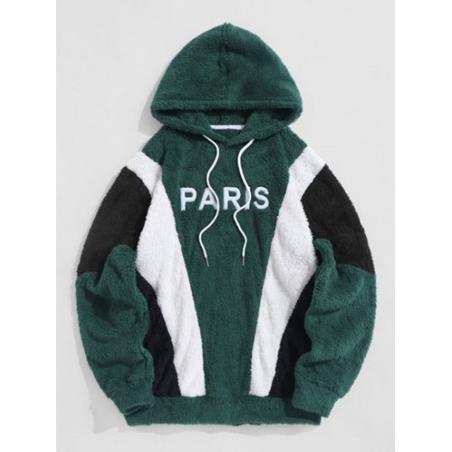 PARIS Embroidered Fuzzy Pullover Faux Fu...