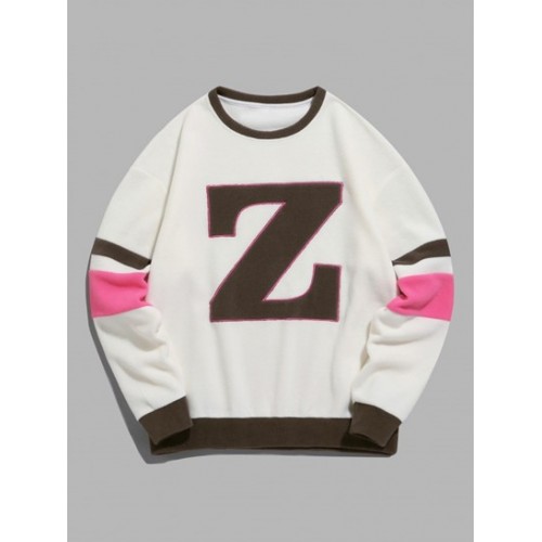 Color Spliced Fuzzy Polar Fleece Letter ...