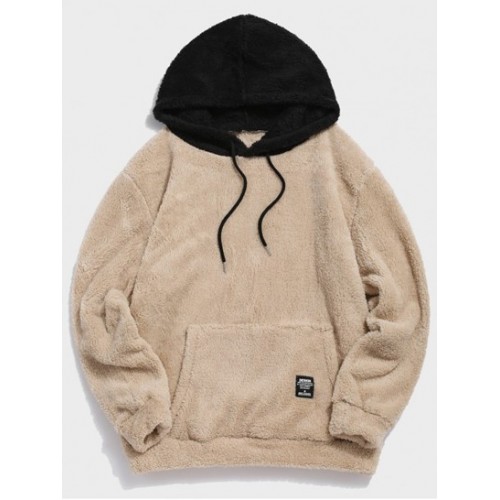 Colorblock Splicing Drawstring Fluffy Fl...