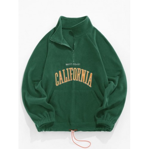 Letters Embroidered Quarter Zip Fluffy F...