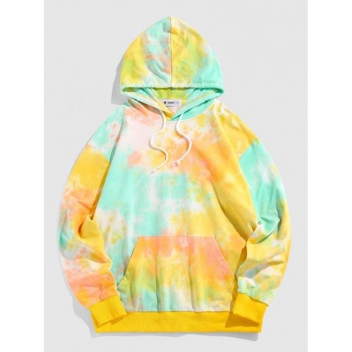 Tie Dye Print Kangaroo Pocket Hoodie