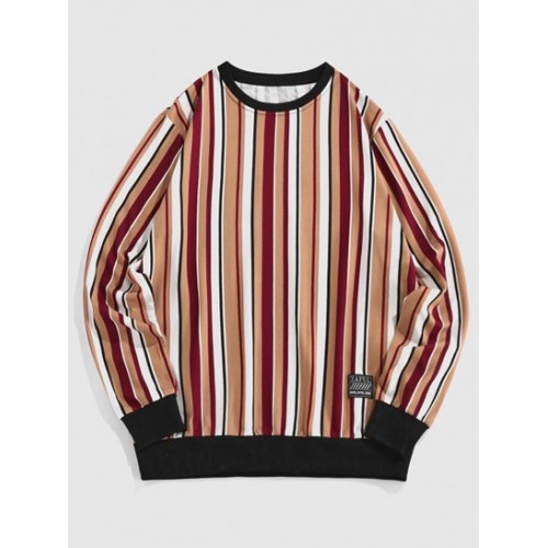 Striped Pattern Patched Sweatshirt