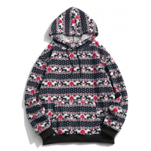 Christmas Tree Elk Pattern Teddy Hoodie