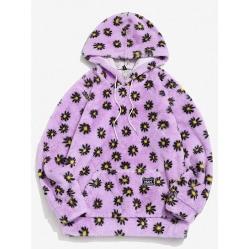 Fluffy Daisy Pattern Hoodie