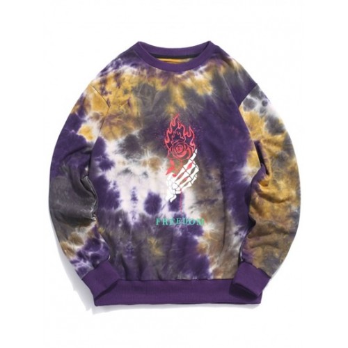 Skeleton Hand Rose Print Tie Dye Sweatsh...