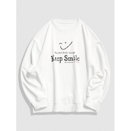 Keep Smile Graphic Drop Shoulder Sweatsh...
