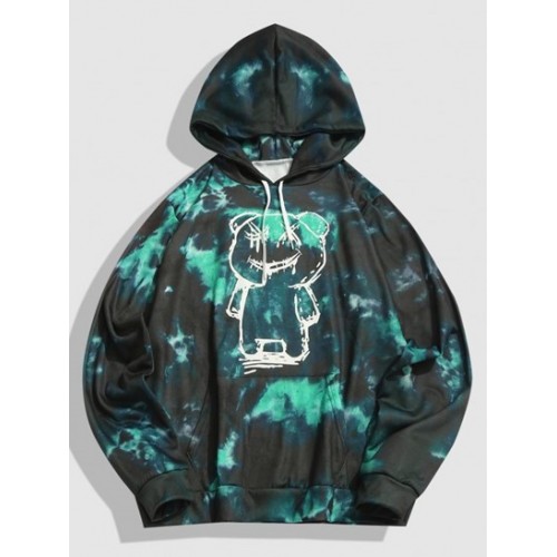 Cartoon Bear Tie Dye Print Pullover Hood...