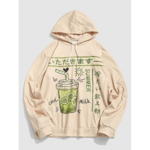 Cartoon Drink Print Japanese Graphic Hoo...