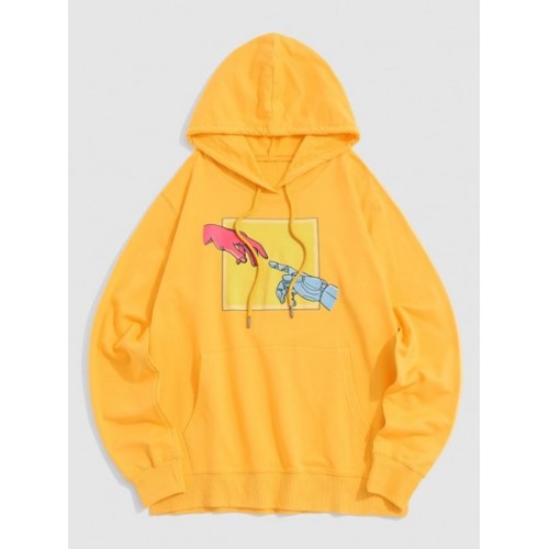 Cartoon Hands Print Kangaroo Pocket Hood...