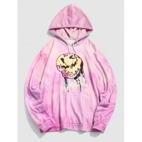 Cartoon Face Tie-dye Print Graphic Hoodi...