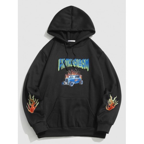 Streetwear Flame Car Graphic Fleece-line...