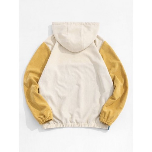 Quarter Zip Contrast Corduroy Hoodie