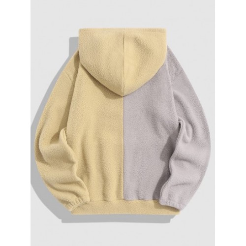 Streetwear Colorblock Two Tone Polar Faux Fur Fleece Hoodie